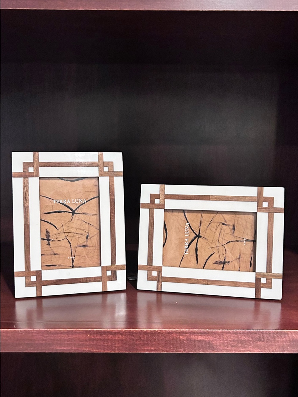 Sagebrook Home Terra Luna Geometric Inlay 4×6 Photo Frame Set of 2 NEW